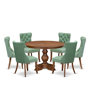 Pemberly Row 7-Piece Rubberwood Dining Table Set in Walnut Finish