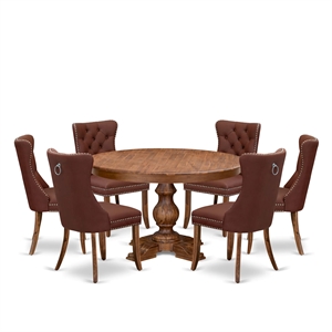 Pemberly Row 7-Piece Kitchen Table Set with Faux Leather Chairs in Walnut