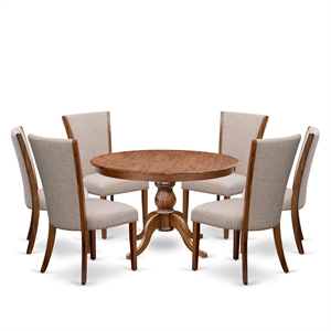 Pemberly Row 7-Piece Round Dining Table Set in Walnut Finish