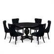 Pemberly Row 7-Piece Round Dining Set in Black Linen Upholstery