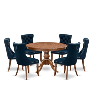 Pemberly Row 7-Piece Dining Table Set with Rubberwood in Walnut Finish