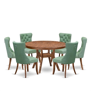 Pemberly Row 7-Piece Walnut Dining Table Set with Rubberwood Chairs