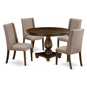 Pemberly Row 5-Piece Distressed Wood Dining Set with Khaki Linen Fabric