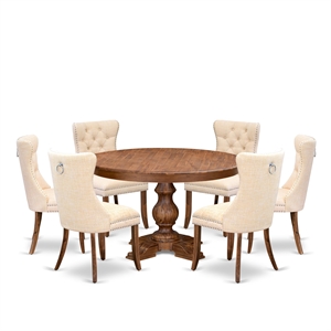 Pemberly Row 7-Piece Kitchen Set in Walnut Finish with Upholstered Chairs
