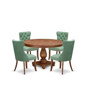 Pemberly Row 5-Piece Dining Set in Walnut Finish with Faux Leather Seating