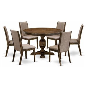 Pemberly Row 7-Piece Dining Set in Distressed Jacobean with Linen Chairs