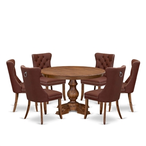Pemberly Row 7-Piece Dining Table Set with Wood Frame in Walnut Finish
