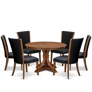 Pemberly Row 7-Piece Acacia Wood Round Kitchen Set in Walnut Finish