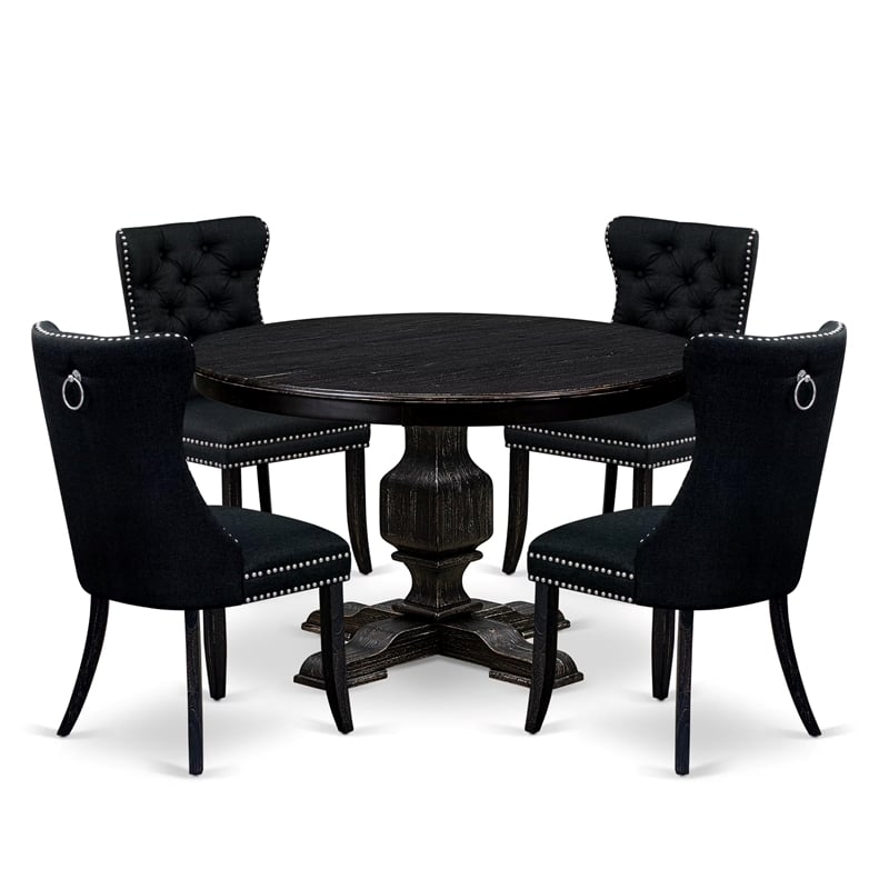 Pemberly Row 5-Piece Round Dining Room Set Rubberwood in Black Finish