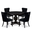 Pemberly Row 5-Piece Round Dining Room Set Rubberwood in Black Finish