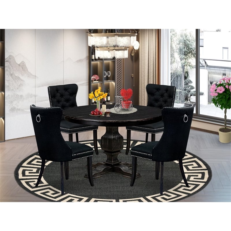 Pemberly Row 5-Piece Round Dining Room Set Rubberwood in Black Finish