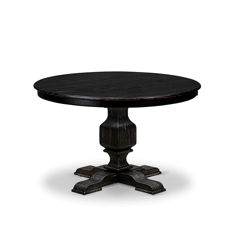 Pemberly Row 5-Piece Round Dining Room Set Rubberwood in Black Finish