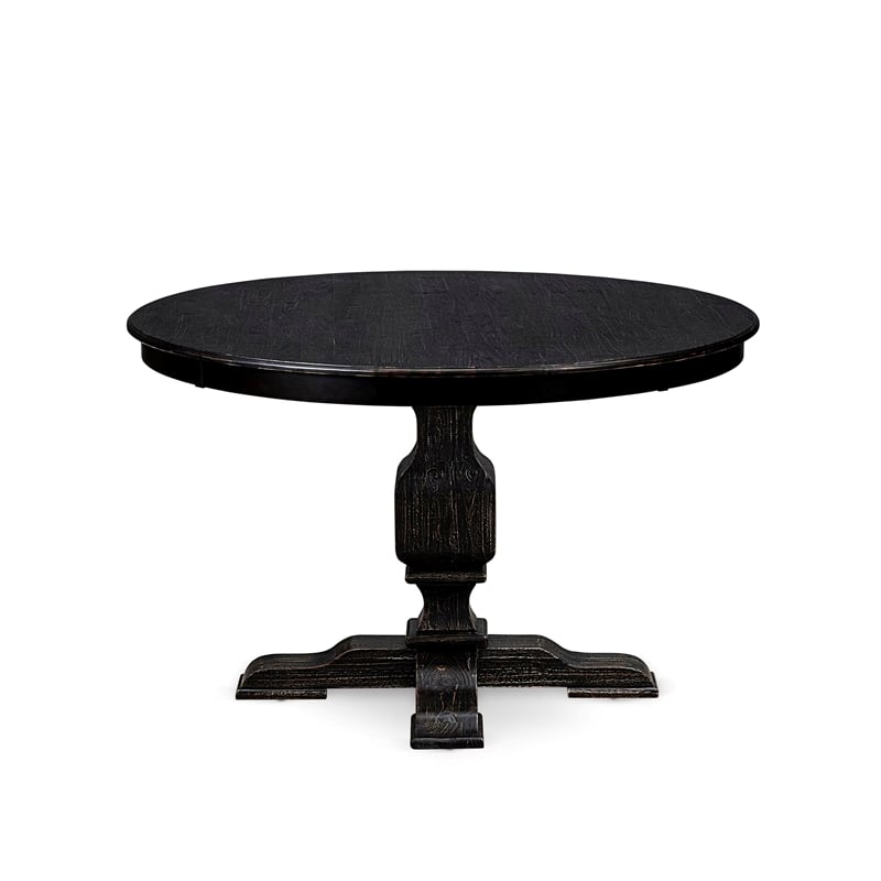 Pemberly Row 5-Piece Round Dining Room Set Rubberwood in Black Finish