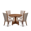 Pemberly Row 5 Piece Round Dining Room Set in Walnut Finish and Linen