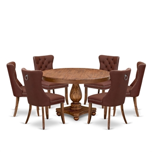 Pemberly Row 7-Piece Dining Table Set in Walnut Finish and Faux Leather