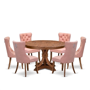 Pemberly Row 7-Piece Modern Dining Table Set in Walnut Finish