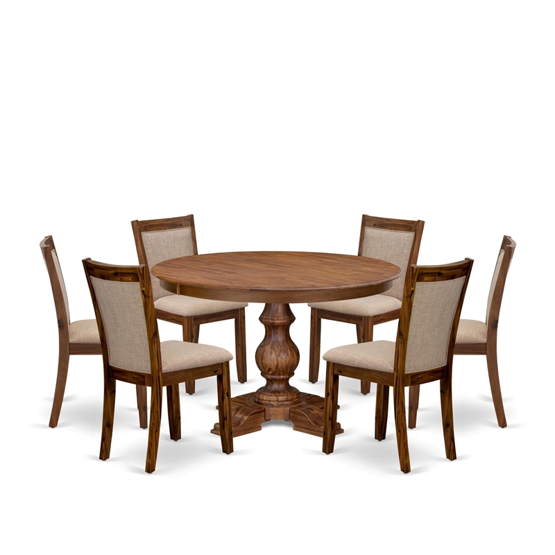Pemberly Row 7-Piece Antique Walnut Dining Set with Pedestal Table