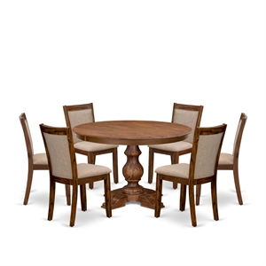 Pemberly Row 7-Piece Antique Walnut Dining Set with Pedestal Table