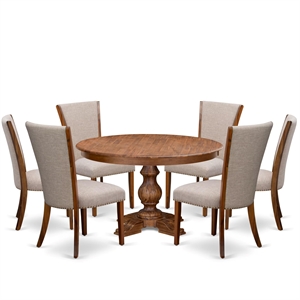 Pemberly Row 7-Piece Round Wooden Kitchen Table Set in Walnut Finish
