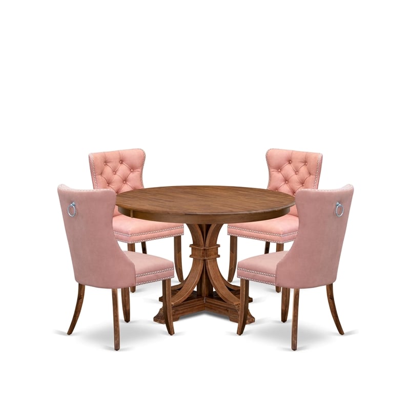 Pemberly Row 5-Piece Wood Dining Set in Walnut with Faux Leather Chairs