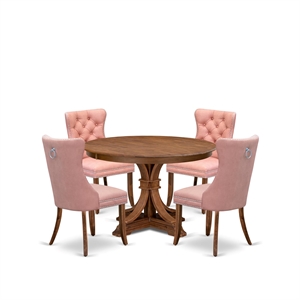 Pemberly Row 5-Piece Wood Dining Set in Walnut with Faux Leather Chairs