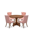 Pemberly Row 5-Piece Wood Dining Set in Walnut with Faux Leather Chairs