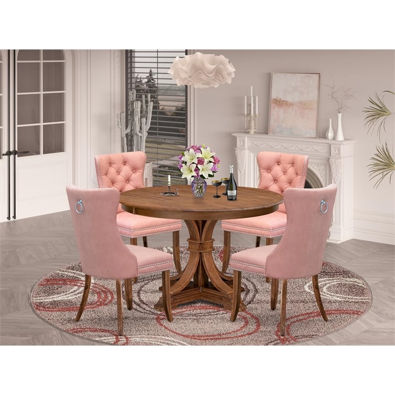 Pemberly Row 5-Piece Wood Dining Set in Walnut with Faux Leather Chairs
