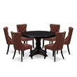 Pemberly Row 7-Piece Round Dining Set in Black with Faux Leather Chairs