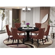 Pemberly Row 7-Piece Round Dining Set in Black with Faux Leather Chairs