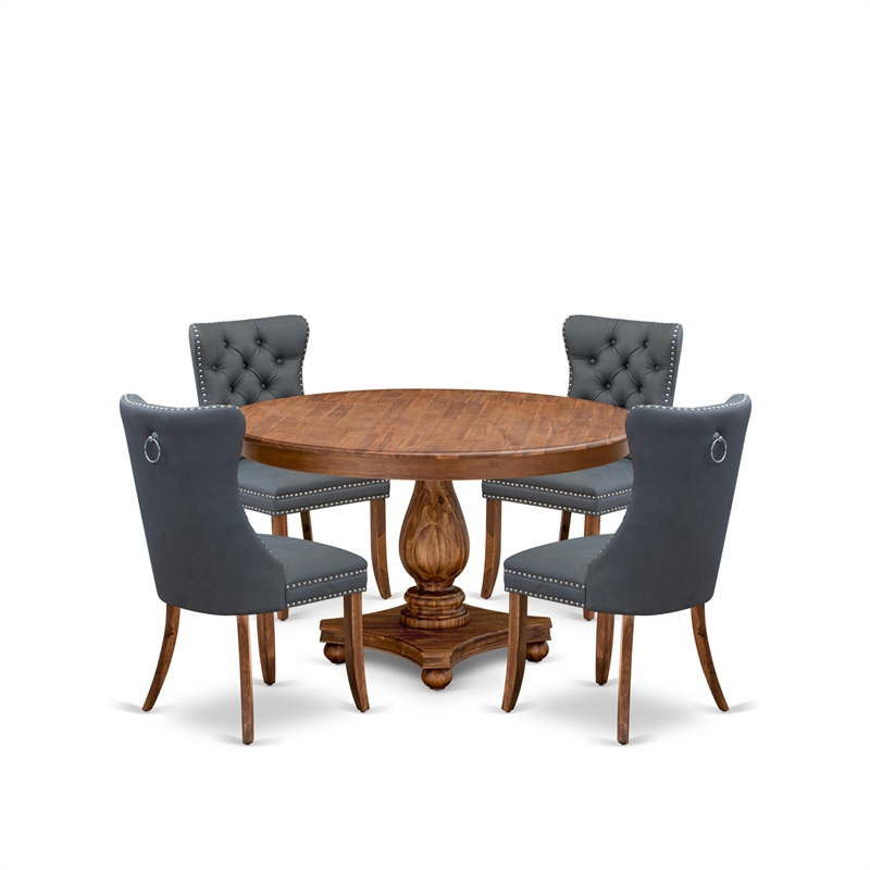 Pemberly Row 5-Piece Rubber Wood Dining Set with Platinum Gray Faux Leather
