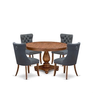 Pemberly Row 5-Piece Rubber Wood Dining Set with Platinum Gray Faux Leather