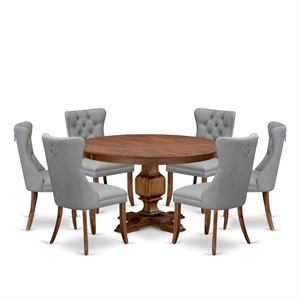 Pemberly Row 7-Piece Rubber Wood Dining Set in Walnut with Faux Leather