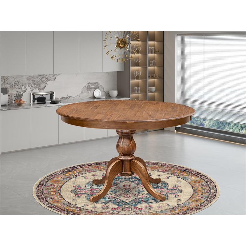 Pemberly Row Round Dining Table in Walnut Finish Made of Acacia Wood