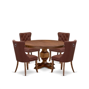 Pemberly Row 5-Piece Dining Set with Faux Leather Chairs and Walnut Table