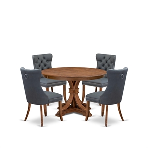 Pemberly Row 5-Piece Dining Set in Walnut Finish with Faux Leather Chairs