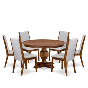 Pemberly Row 7-Piece Dining Table Set in Walnut with Linen Fabric Chairs