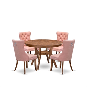 Pemberly Row 5-Piece Walnut Dining Set with Faux Leather Chairs