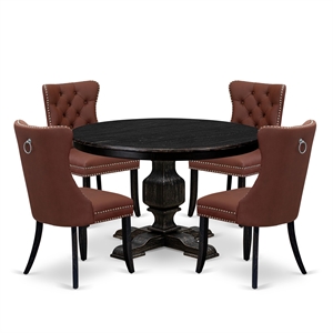 Pemberly Row 5-Piece Black Dining Set with Faux Leather Parson Chairs