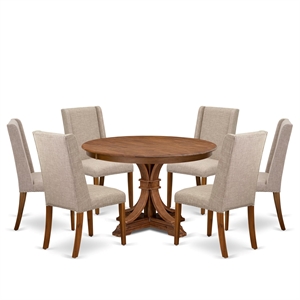Pemberly Row 7-Piece Round Dining Table Set in Antique Walnut Finish