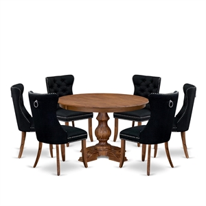 Pemberly Row 7-Piece Solid Wood Dining Table Set in Walnut Finish