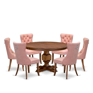 Pemberly Row 7-Piece Dining Table Set Walnut Finish Faux Leather Chairs