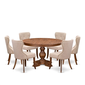 Pemberly Row 7-Piece Mid-Century Kitchen Table Set in Walnut Finish