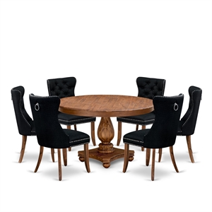 Pemberly Row 7-Piece Kitchen Table Set with Linen Chairs in Walnut Finish