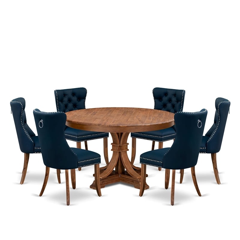 Pemberly Row 7-Piece Dining Set with Faux Leather Chairs in Walnut Wood