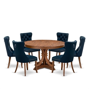 Pemberly Row 7-Piece Dining Set with Faux Leather Chairs in Walnut Wood