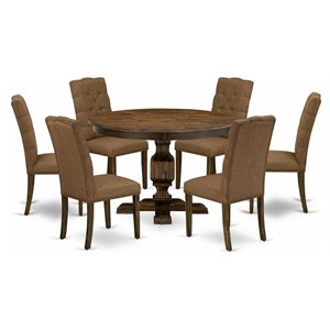 Pemberly Row 7-Piece Wooden Dining Set in Distressed Jacobean Finish
