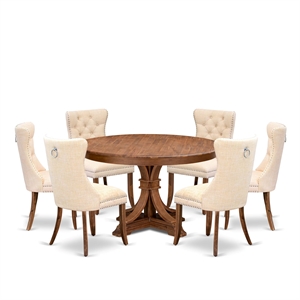 Pemberly Row 7-Piece Dining Set in Walnut Finish with Upholstered Chairs
