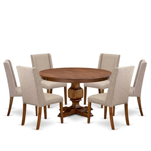Pemberly Row Modern 7-Piece Round Dining Set in Antique Walnut Finish