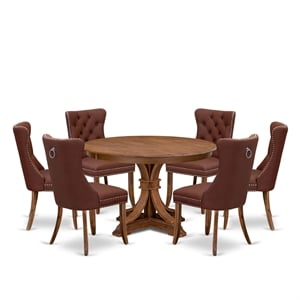 Pemberly Row 7-Piece Walnut Dining Set with Faux Leather Upholstered Chairs
