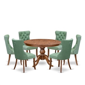 Pemberly Row 7-Piece Modern Dining Set with Faux Leather Chairs in Walnut
